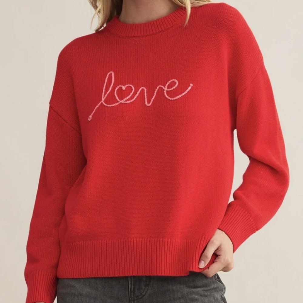ZSUPPLY ZW251294 Love Notes Boyfriend Sweater Cherry